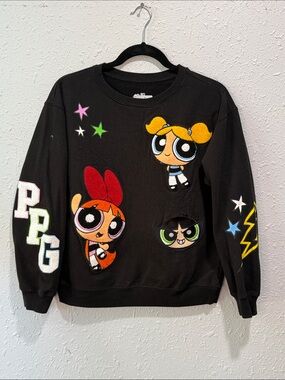 Cartoon Network Powerpuff Girls Embroidered‎ Sweatshirt Black Size M